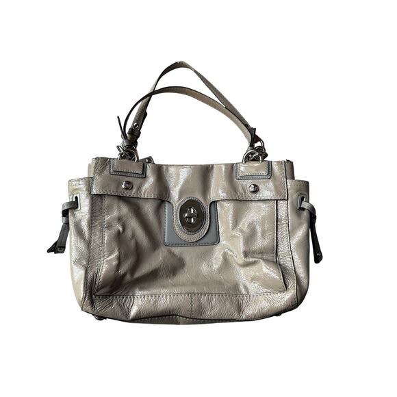COACH Chelsea Patent Leather Peyton Carryall Satchel - Grayish Tan w Teal Lining - Picture 1 of 16